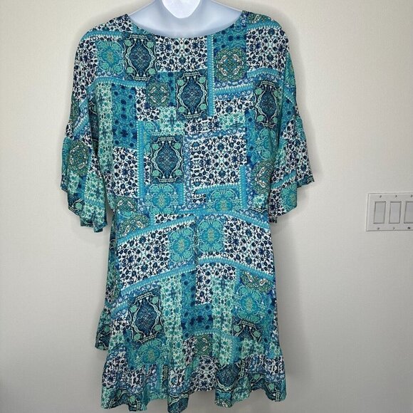 Avenue Tunic Top Patchwork Print Aqua Floral size 18 - Picture 4 of 10